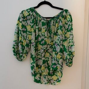 Rebecca Taylor Green Floral Peasant Blouse